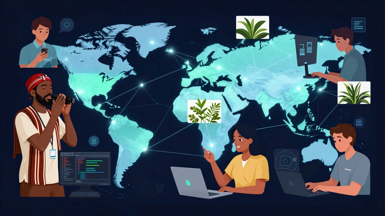 Volunteers around the world contributing to Wikipedia using voice, photos, and apps on their phones.