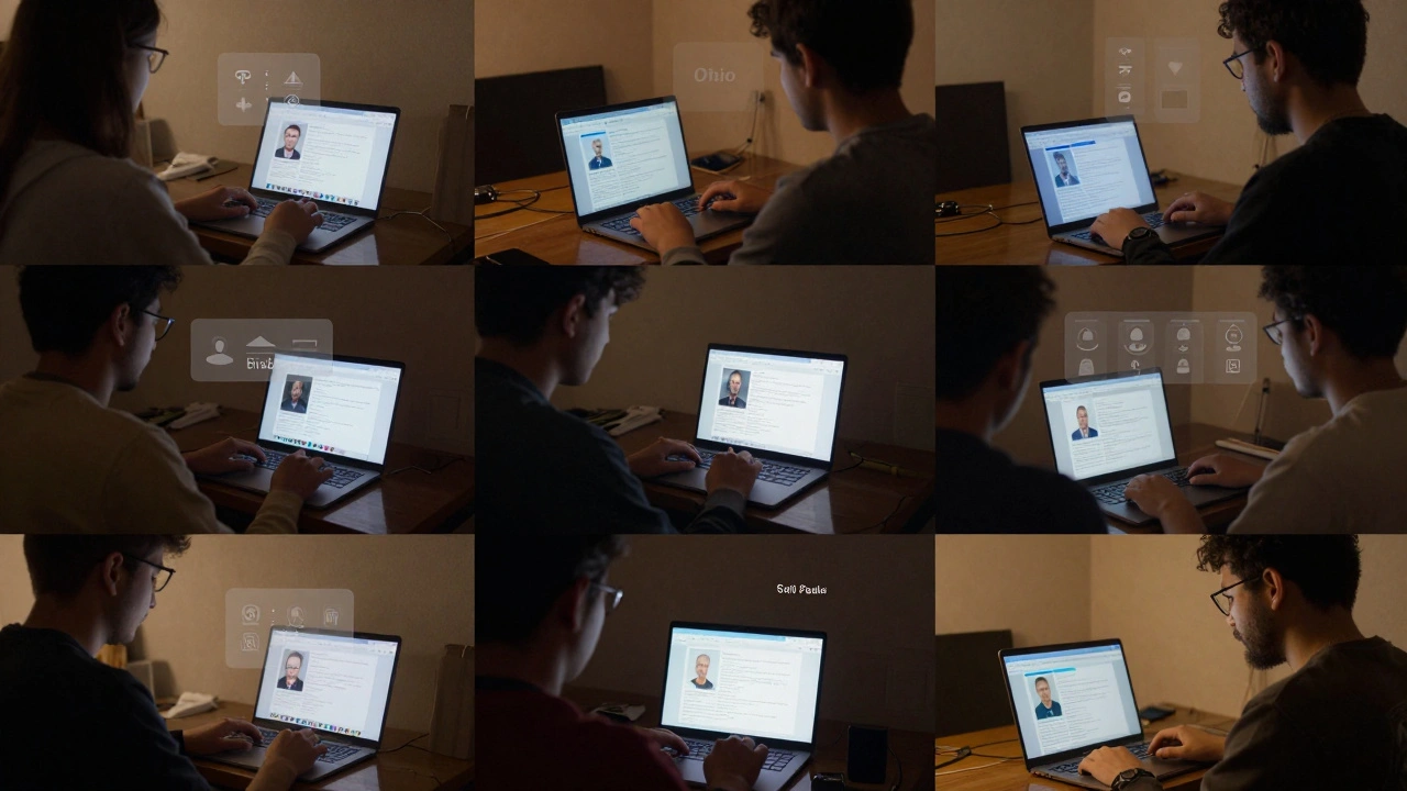 Volunteers from around the world editing Wikipedia, each in their own environment with digital edit indicators.