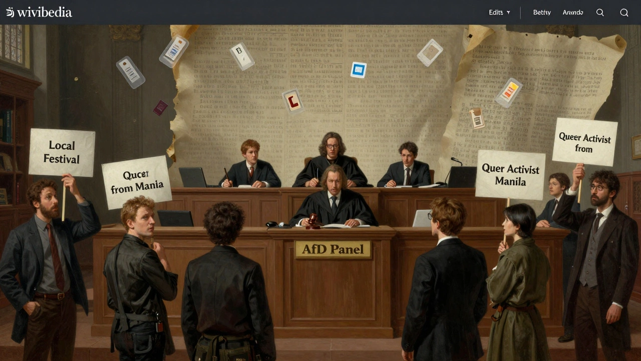 Wikipedia edit panel as a courtroom with experienced editors judging new contributors.