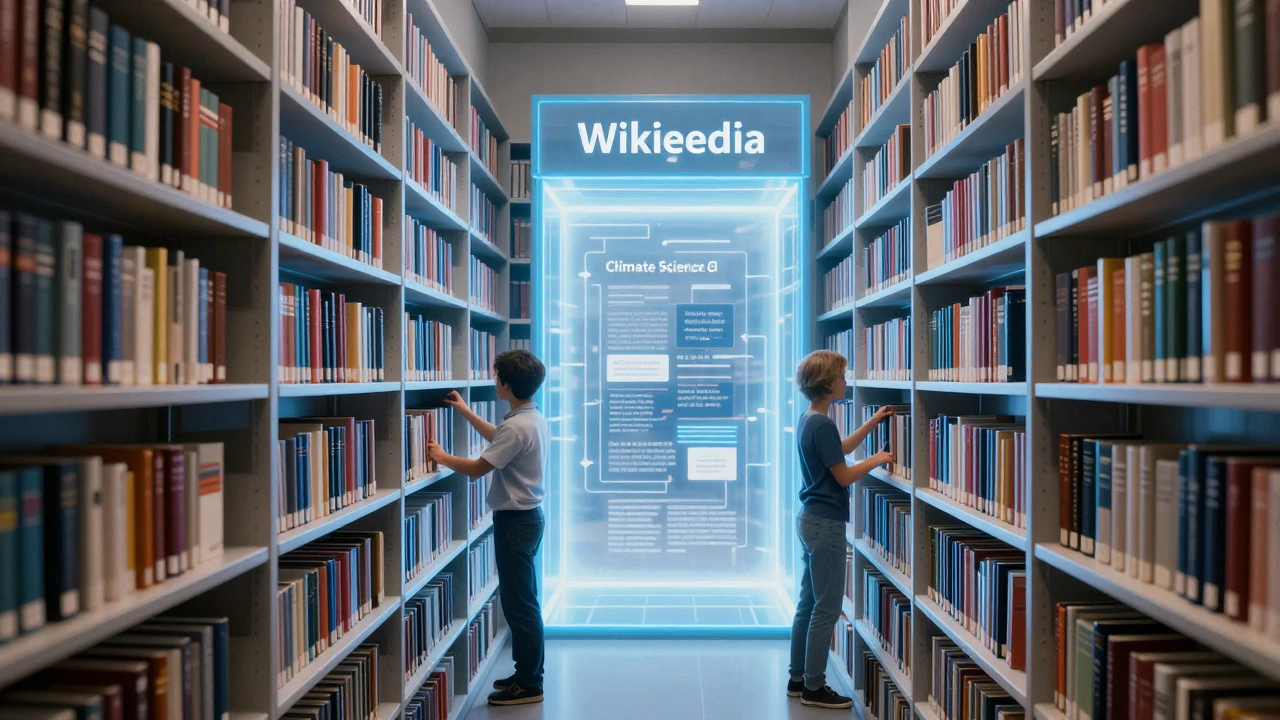 A digital Wikipedia portal connecting users to peer-reviewed journals in an infinite library of knowledge.