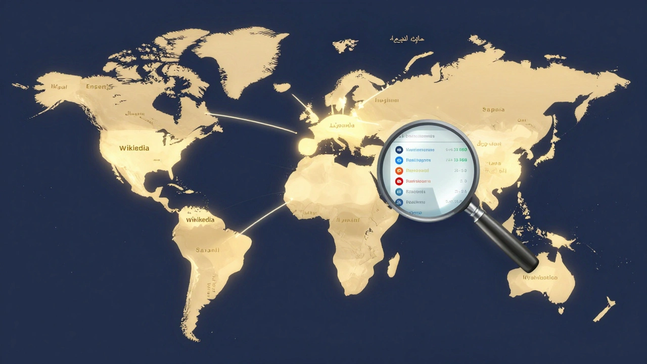 A global map showing synchronized Wikipedia articles across languages, with AI detecting and highlighting factual discrepancies.