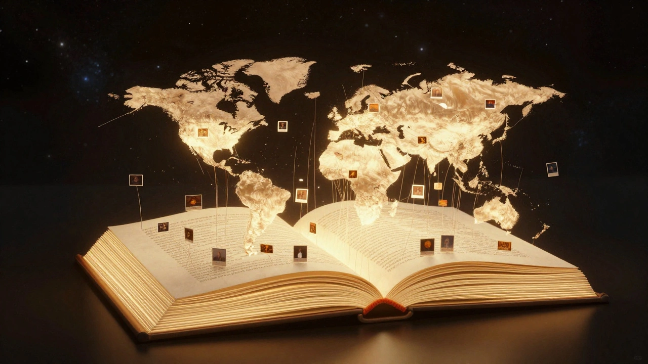A glowing book-shaped archive receiving and preserving digital links from around the world.