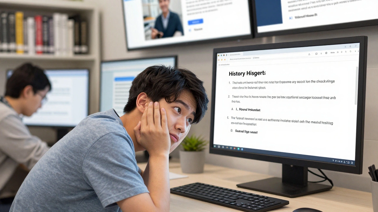 A student viewing an AI answer with clear citation links to Wikipedia and a government database.