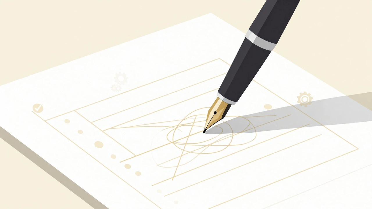 A stylized pen refining vague concepts into precise structural outlines.