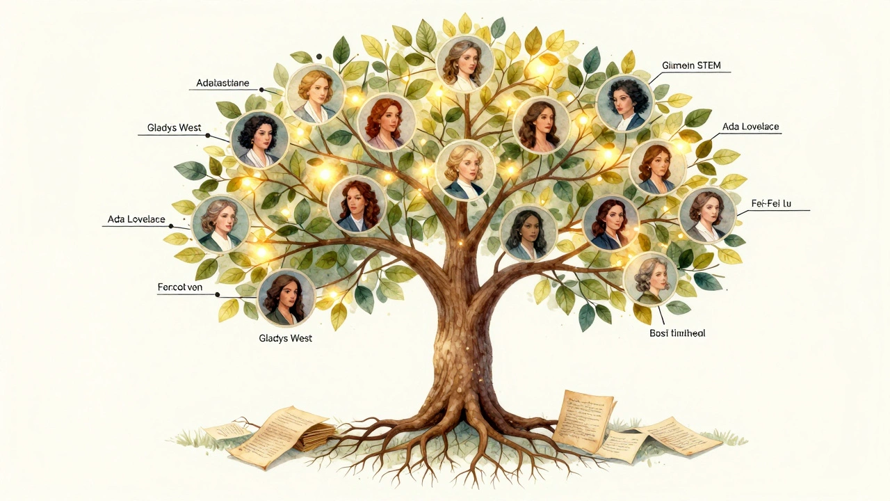 A symbolic tree of citations growing from archival sources, representing the recovery of women's contributions to STEM history.