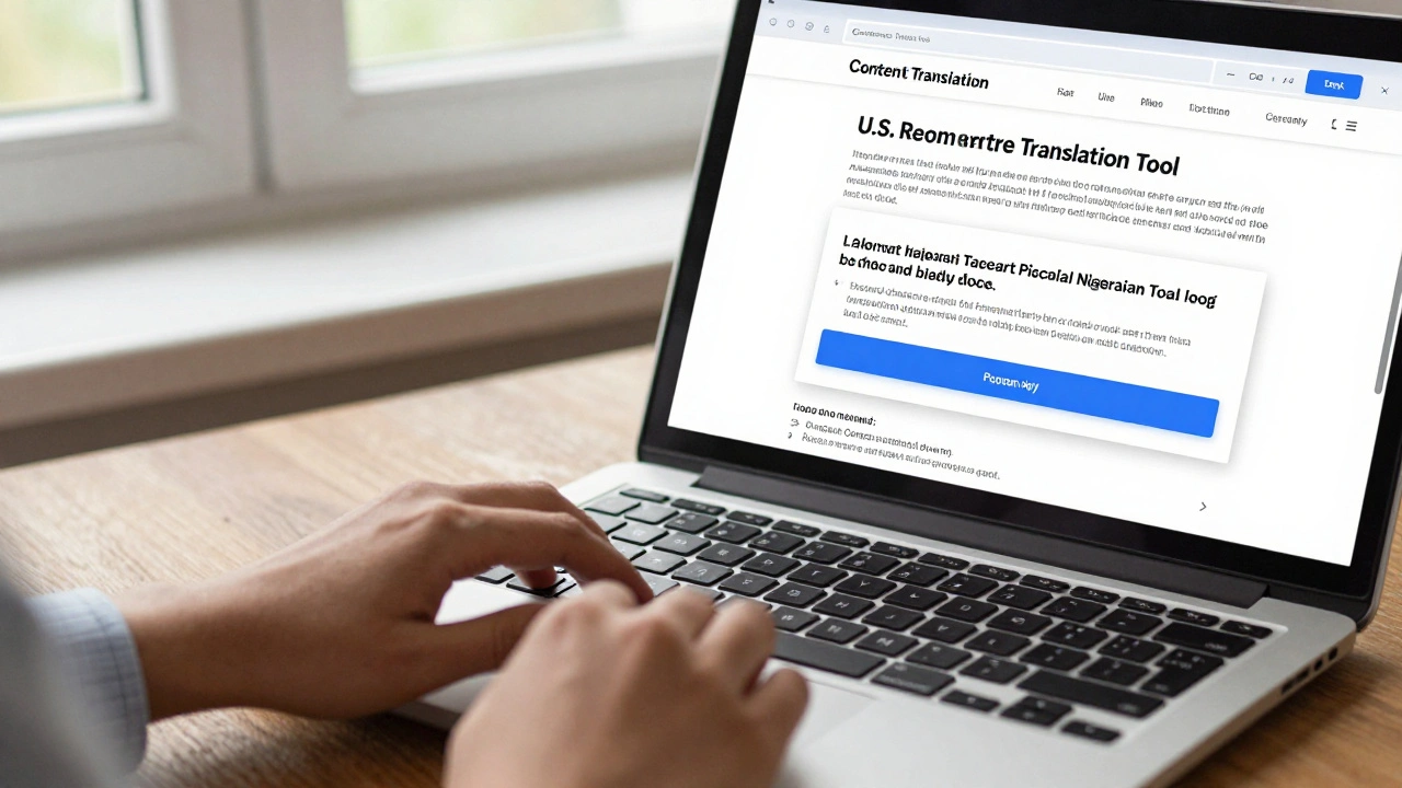 Close-up of a person replacing a U.S.-centric article section with locally relevant content during translation.