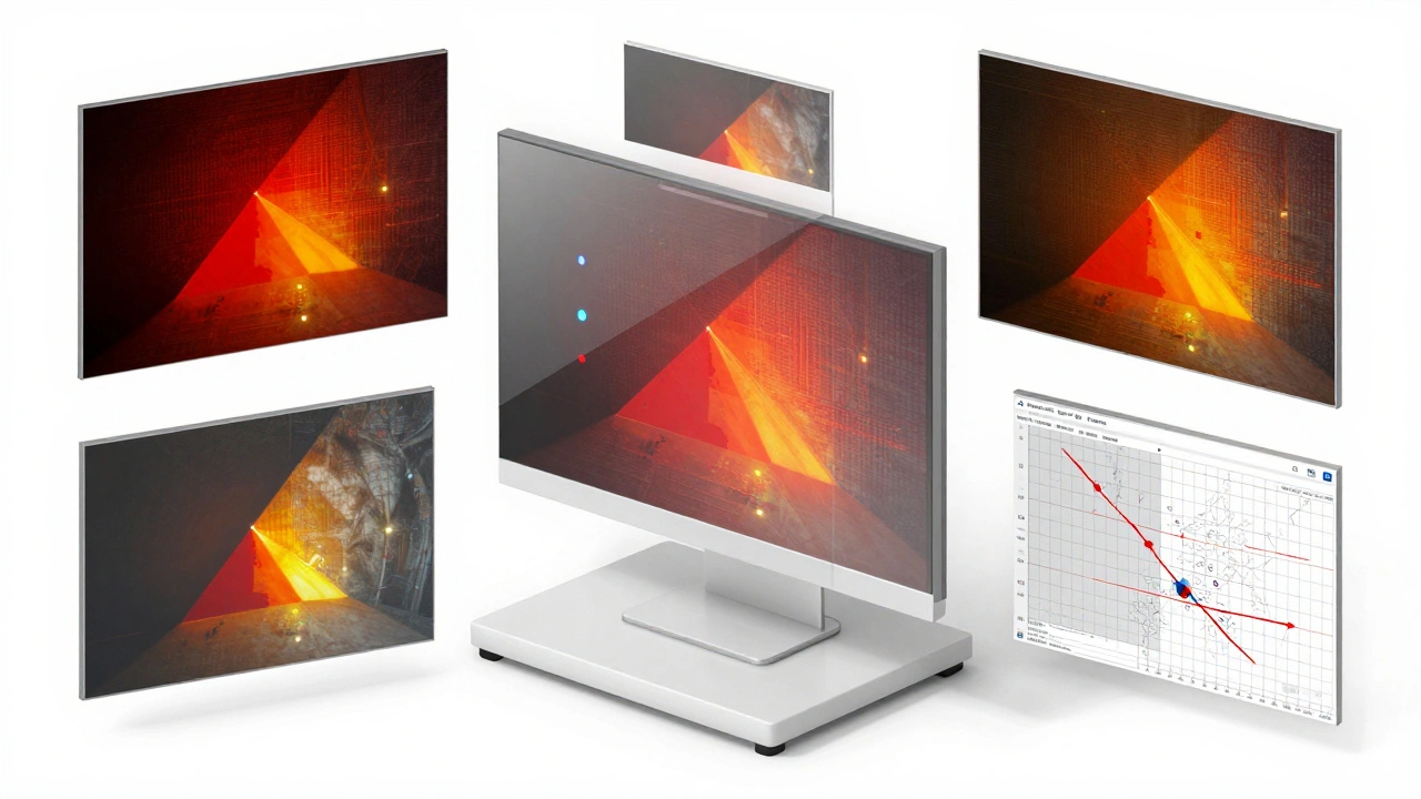 Digital photo forensics showing analysis overlays and pattern detection