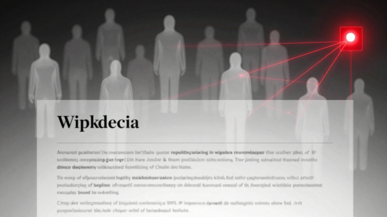 Ghostly sockpuppet accounts surround a Wikipedia article as a checkuser tool detects their linked IPs.