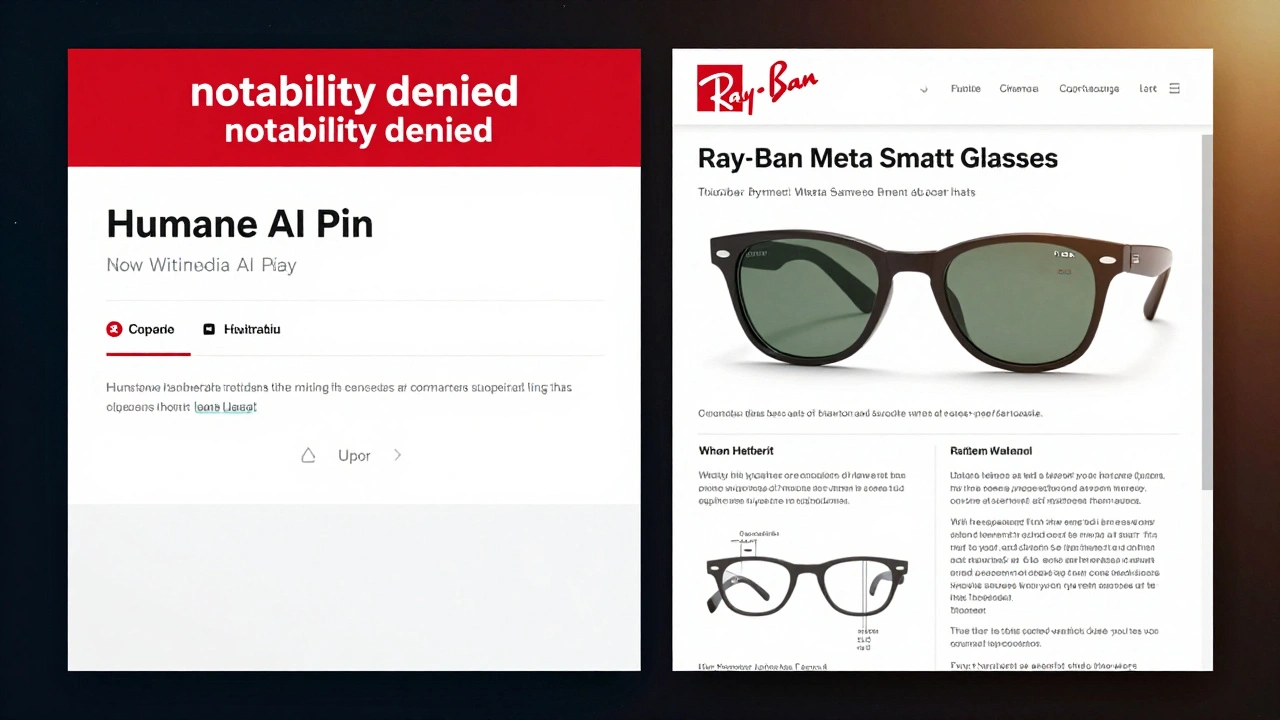 Side-by-side comparison of a neglected Wikipedia page versus a detailed, well-sourced tech product entry.