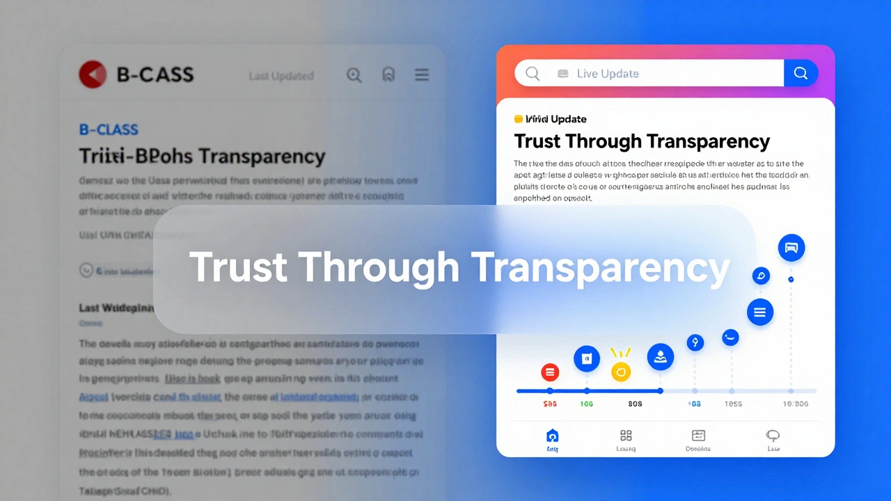 Split-screen comparison: outdated Wikipedia news article versus same article with live update banner and active source indicators.