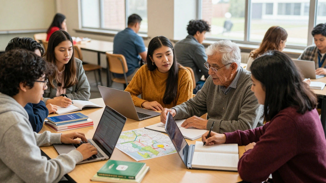 Students and elders collaborate in university study session