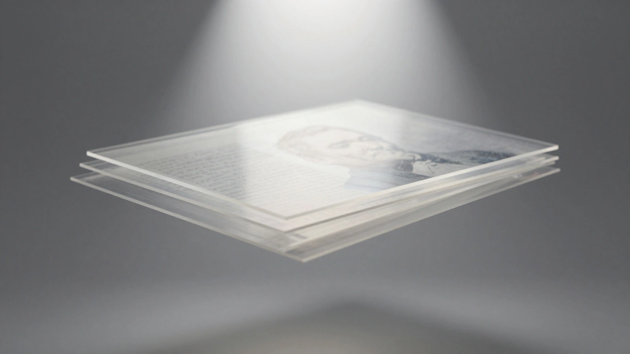 Transparent crystal layers suspended in light revealing depth of history