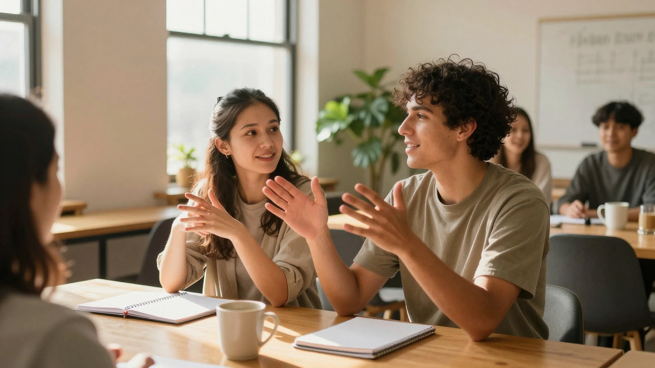 Two community members having supportive conversation together
