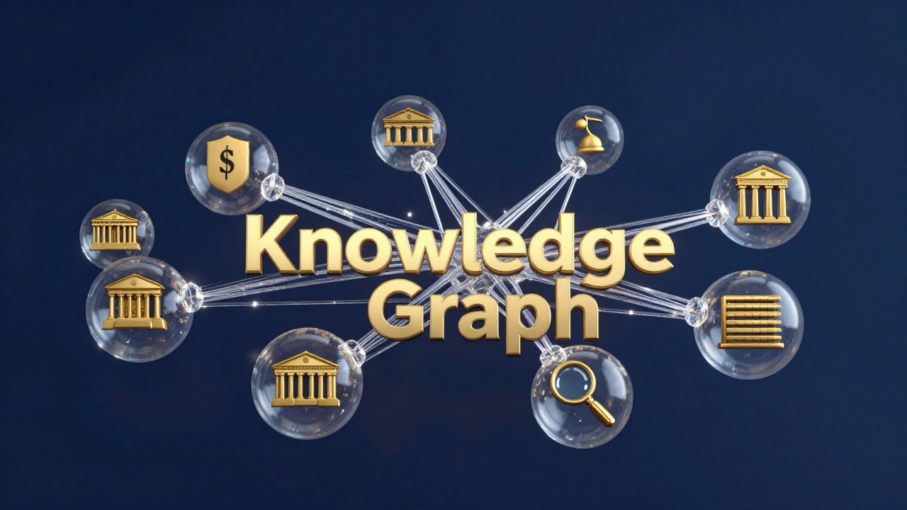 A 3D network of glowing nodes connected by crystalline threads to symbols of academic institutions.