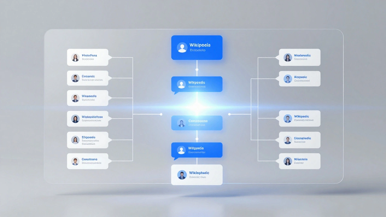 A clean digital interface showing organized, nested conversation threads in blue and white tones.