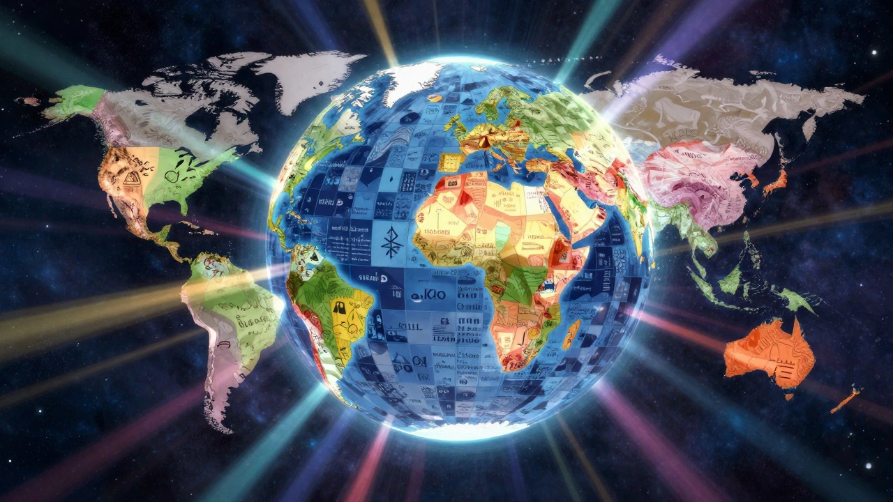 A colorful mosaic globe representing the preservation of diverse indigenous languages.