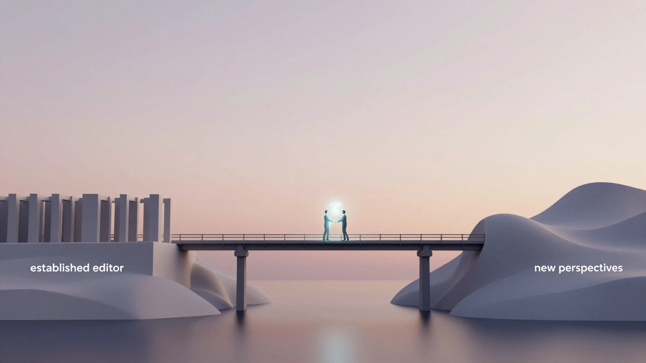 A conceptual bridge connecting rigid structures with organic shapes to symbolize community inclusion.