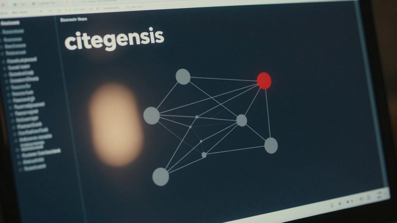 A conceptual digital network showing a red node of false information spreading to other websites.