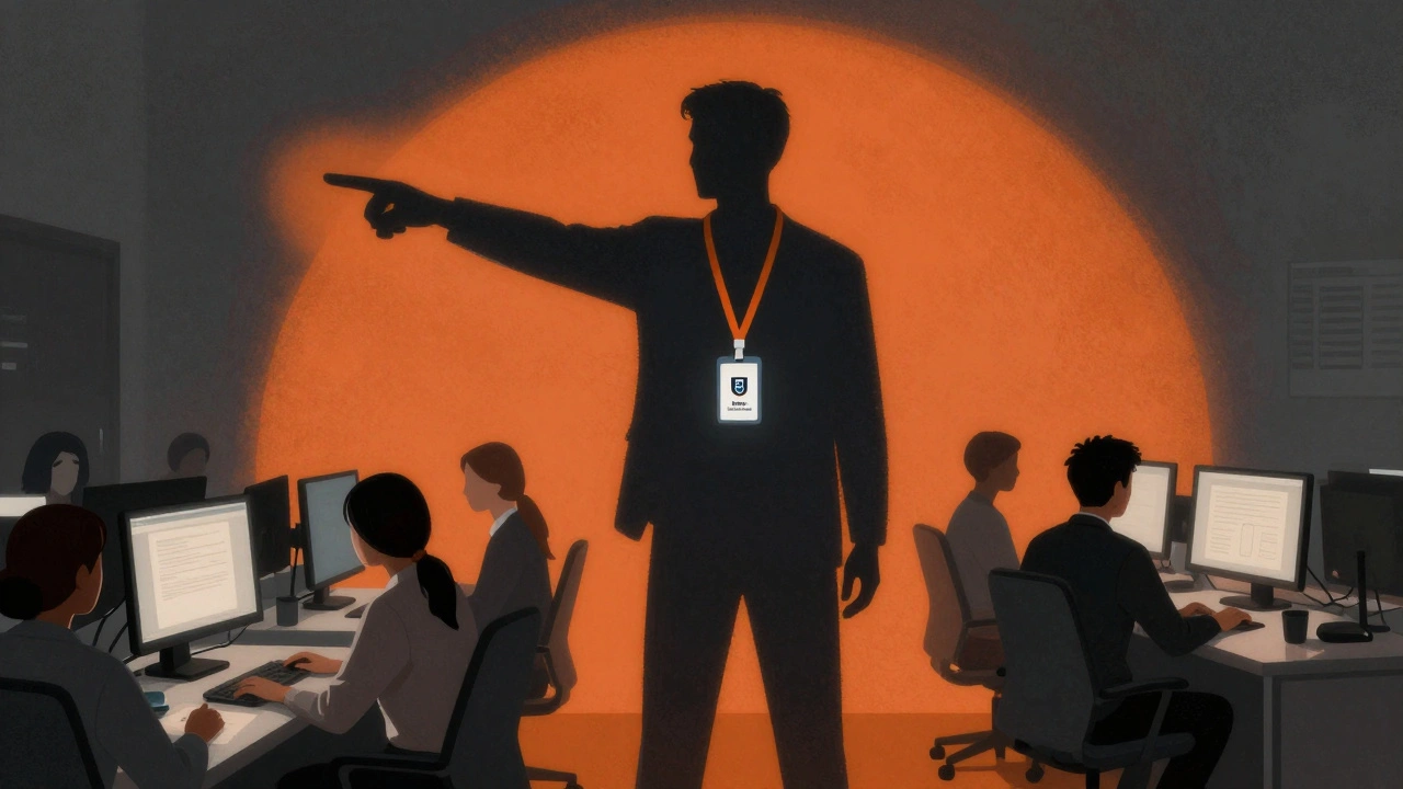 A corporate figure casting a large, imposing shadow over a group of volunteer editors.