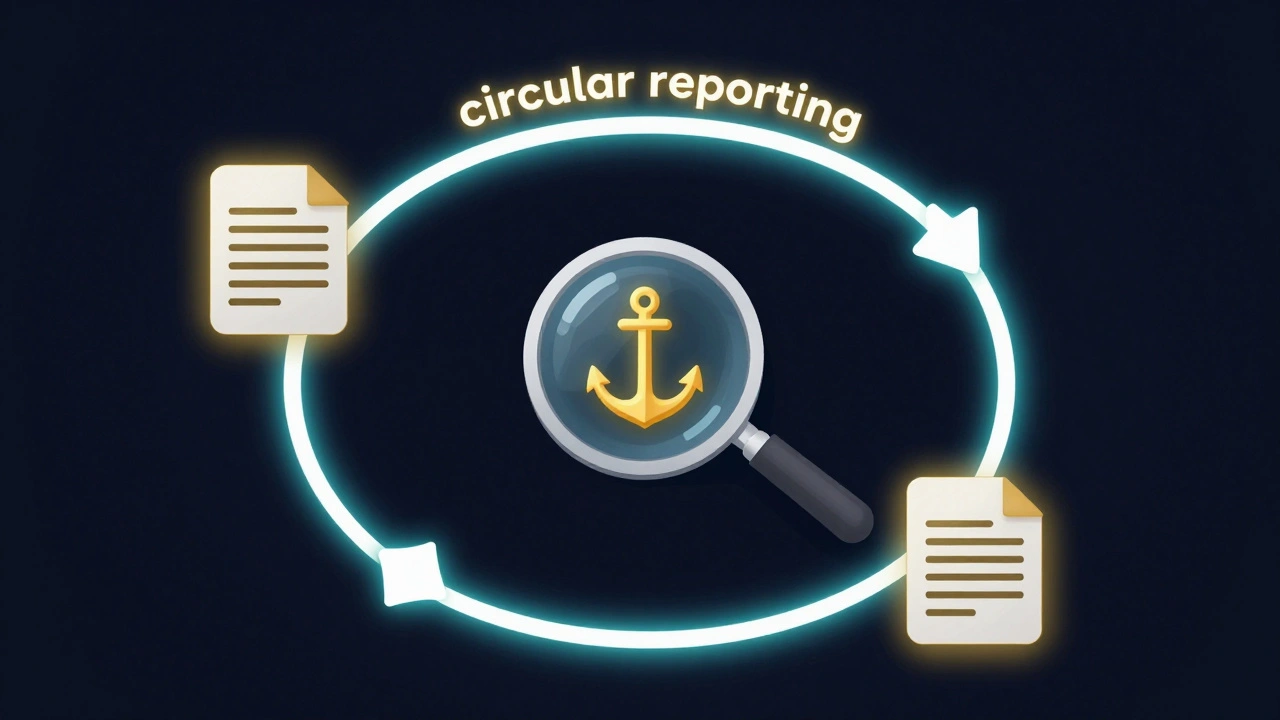 A neon loop between two documents being analyzed by a magnifying glass