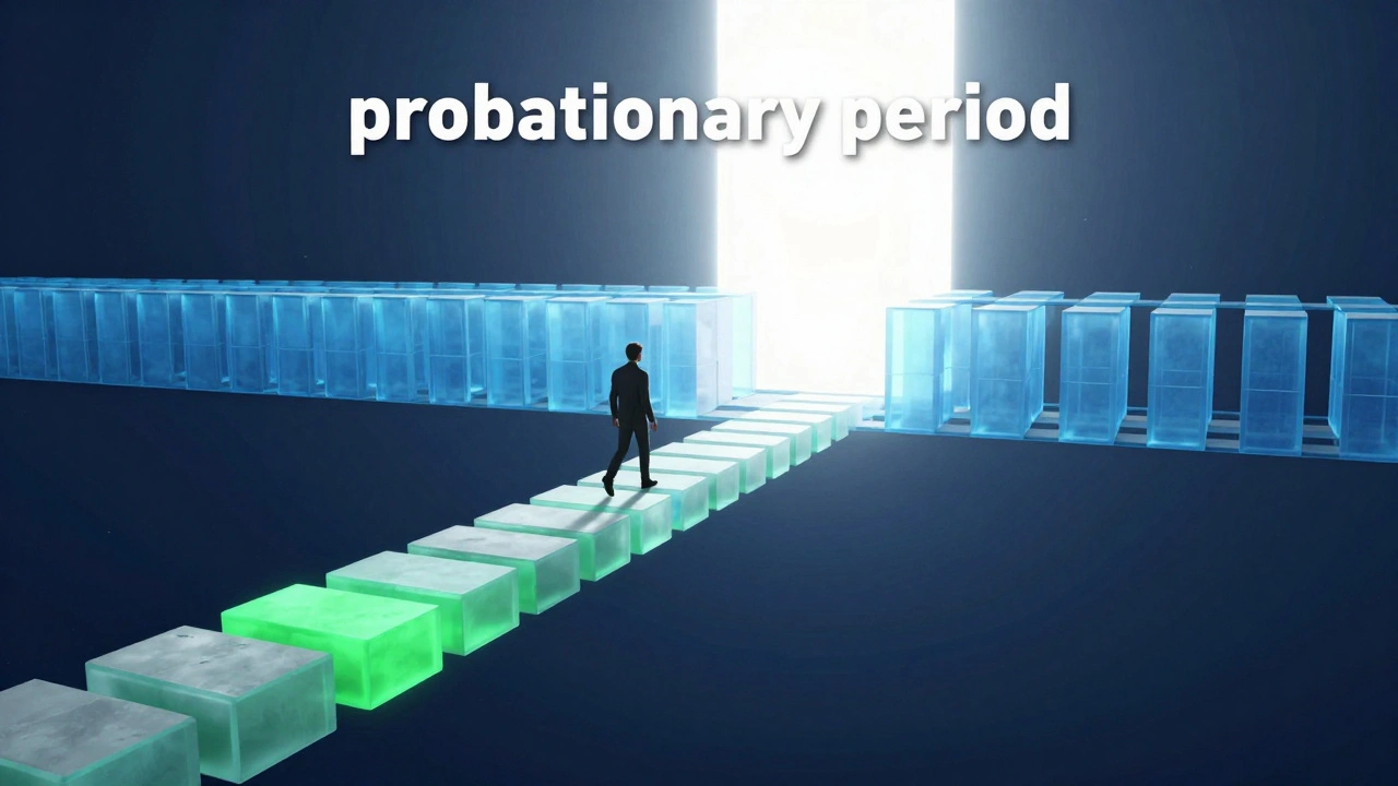 A person walking across a digital bridge of glowing blocks toward a bright light.