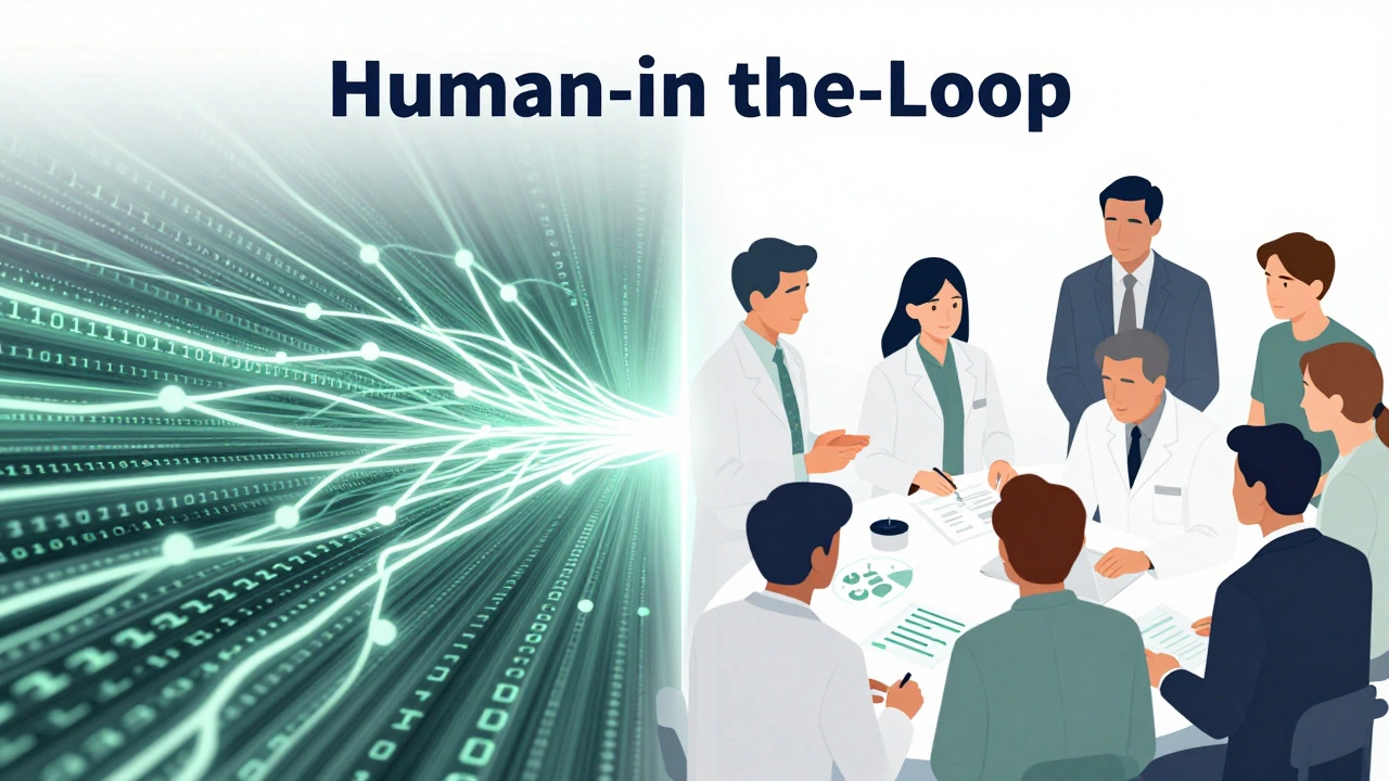 AI neural networks filtering data for a group of human experts to review and verify.