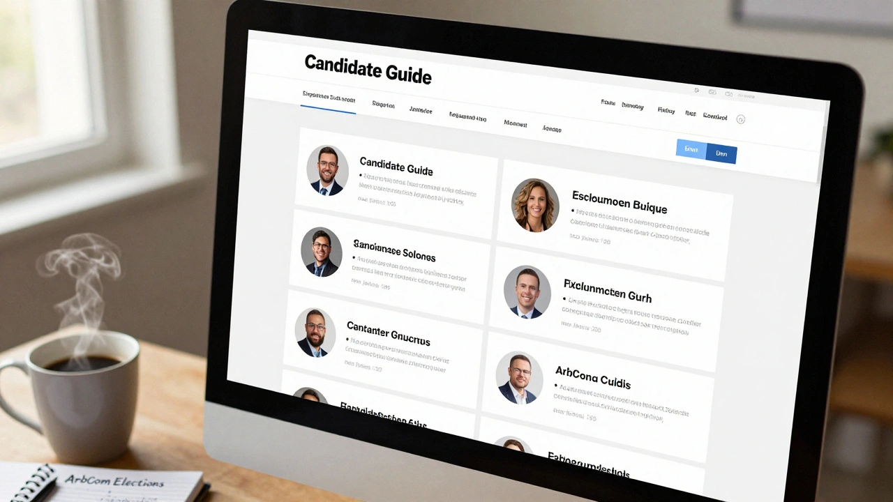 Close-up of a computer screen displaying a journalistic candidate guide for community elections.