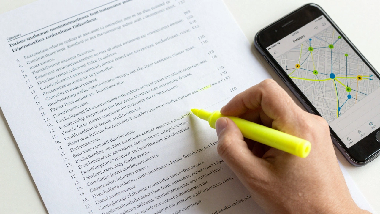 Close-up of a journalist highlighting primary sources from a reference list