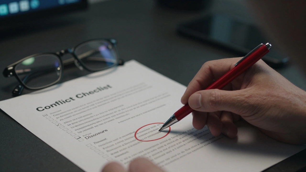 Close-up of a news manuscript being edited for ethical disclosures and bias.