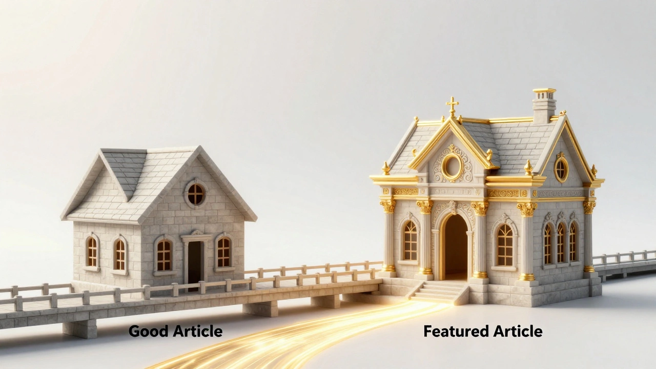 Comparison between a simple stone house and an architecturally perfect gold house.