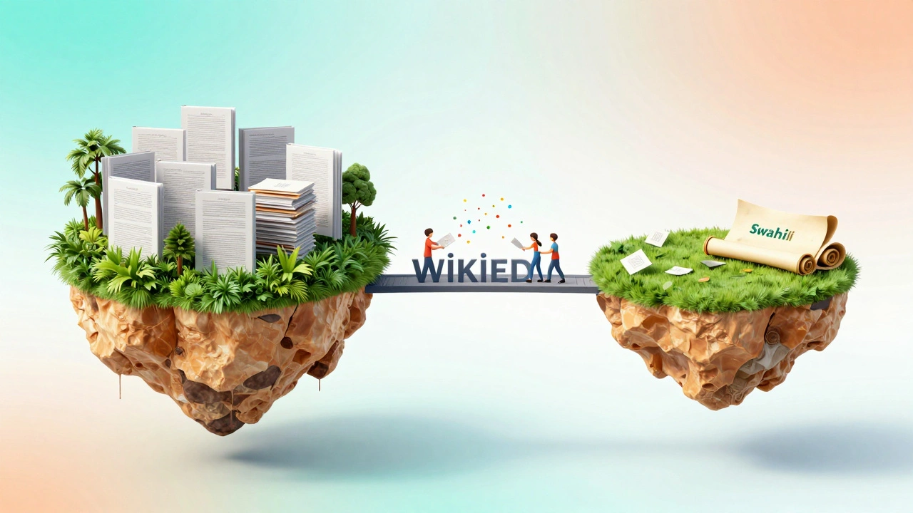 Conceptual illustration of students transferring knowledge between different language wikis