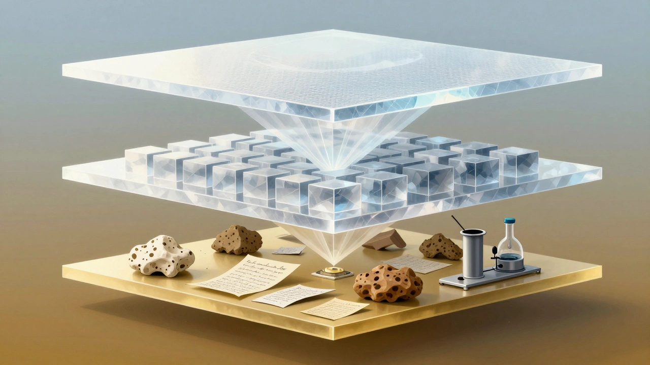 Crystalline layers representing the hierarchy of primary, secondary, and tertiary research sources