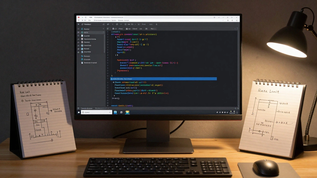 Developer workstation with Python code for a Wikipedia bot on a monitor