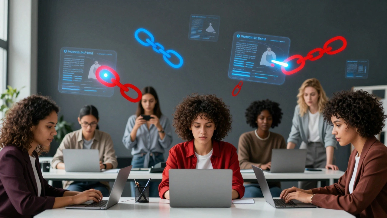 Editors turning red digital links into blue ones to represent new biographies.