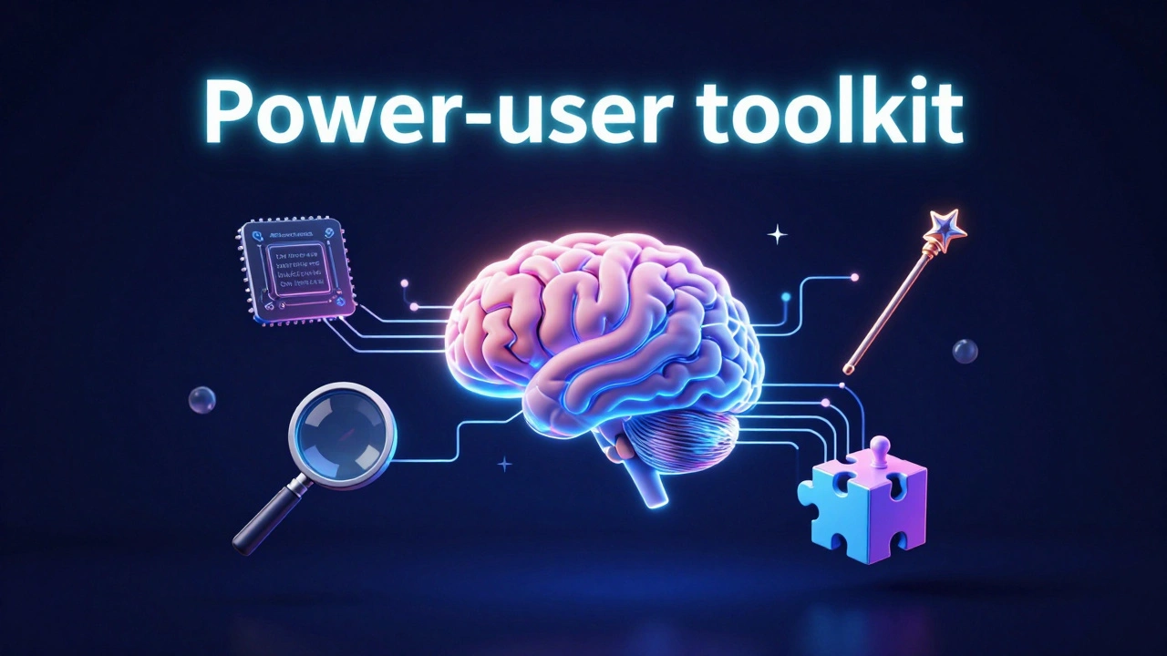 Glowing modular tools and fiber-optic connections symbolizing a power-user's digital toolkit.