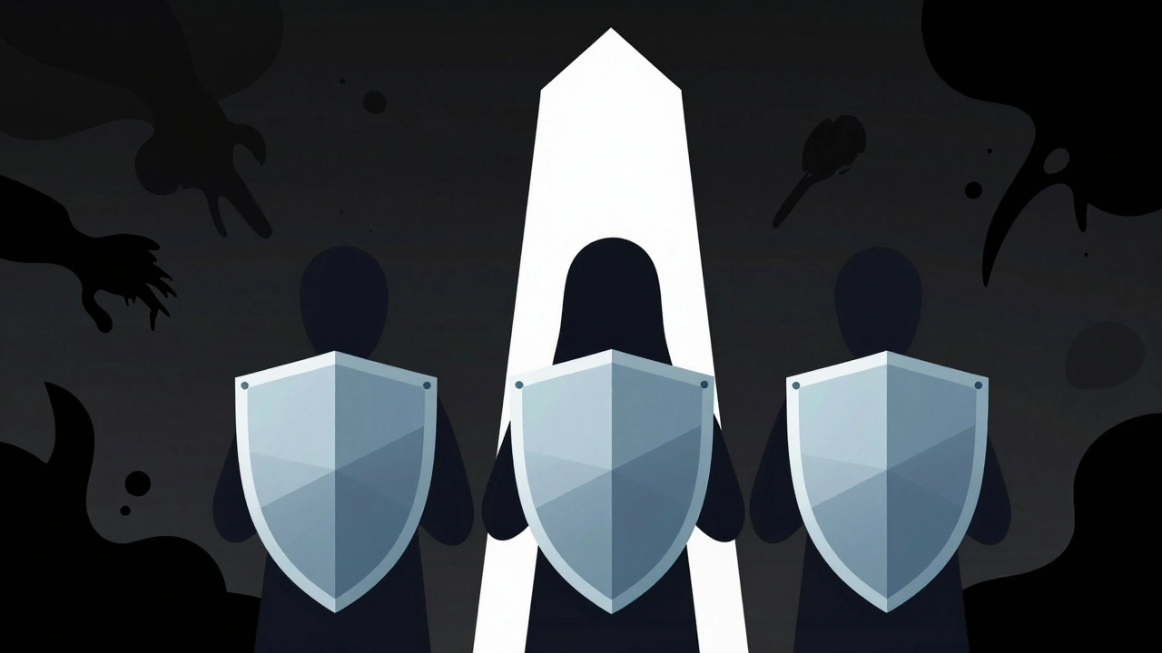 Guardians protecting a knowledge monolith from black ink tendrils.