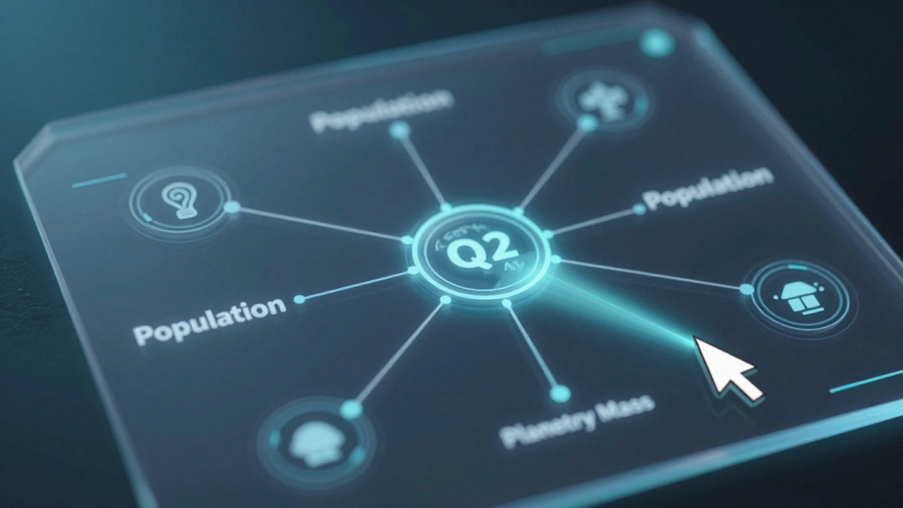 Holographic interface showing a knowledge graph with nodes and connected factual paths