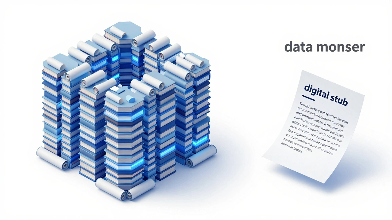 Isometric comparison between a massive data structure and a single short article page.