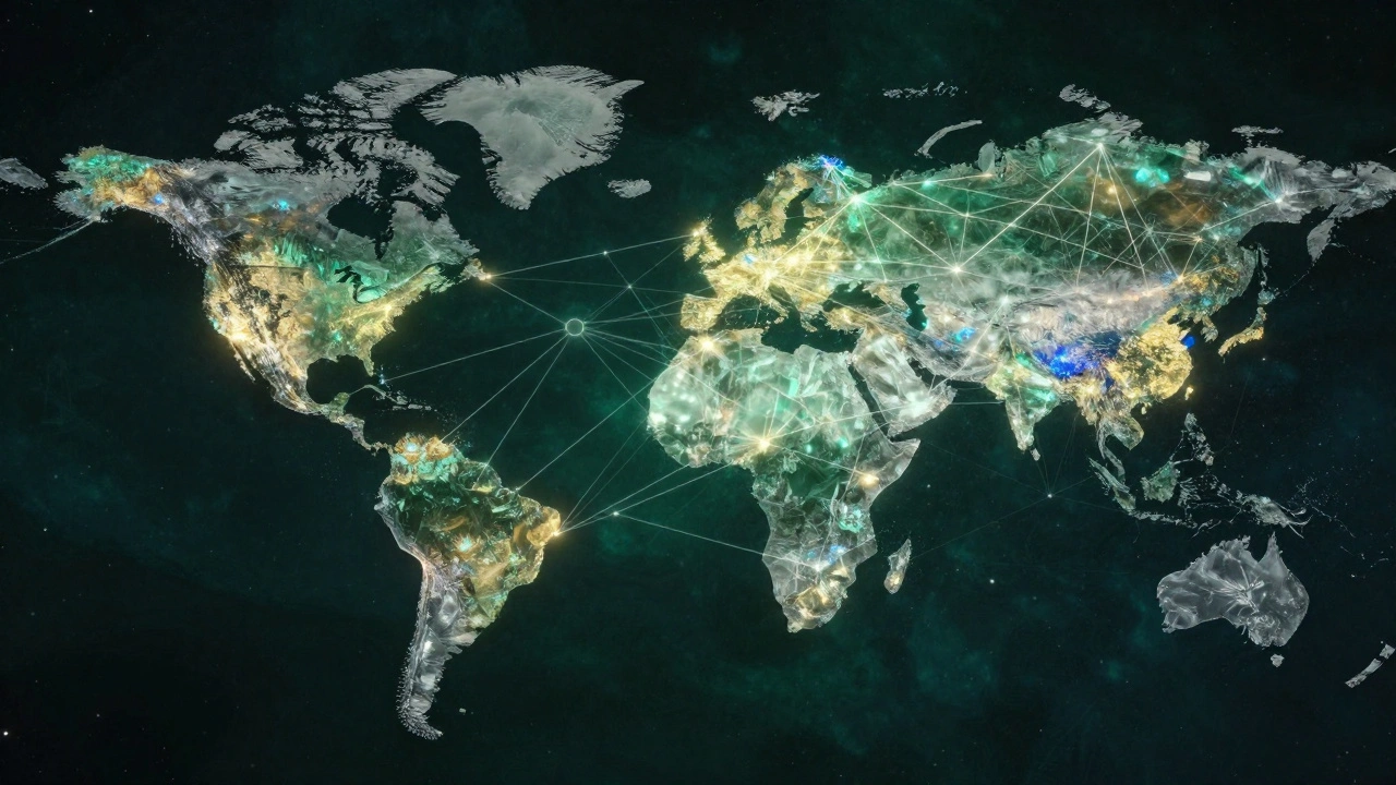 Luminous network of interconnected nodes and edges forming a digital knowledge graph.