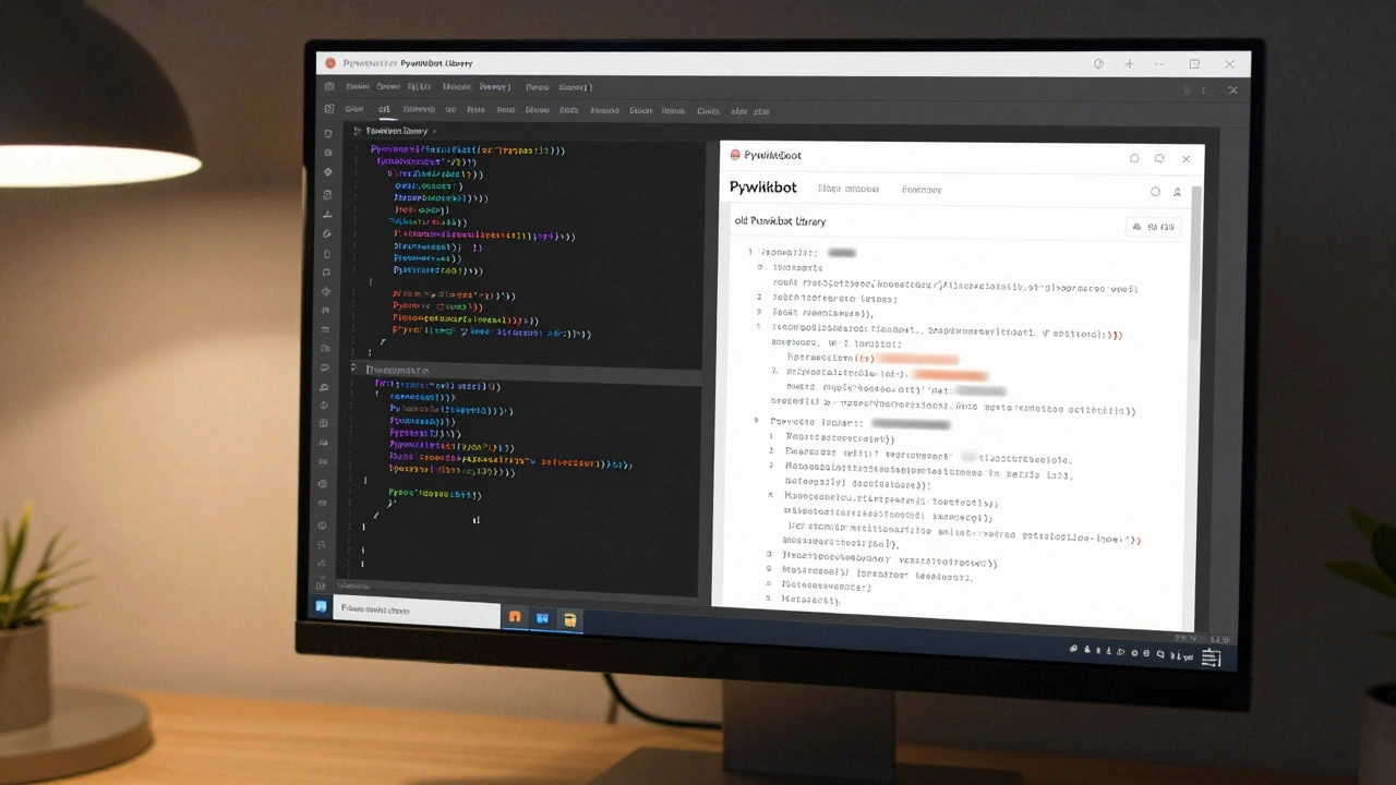 Python code on a screen automating template changes on a wiki page.