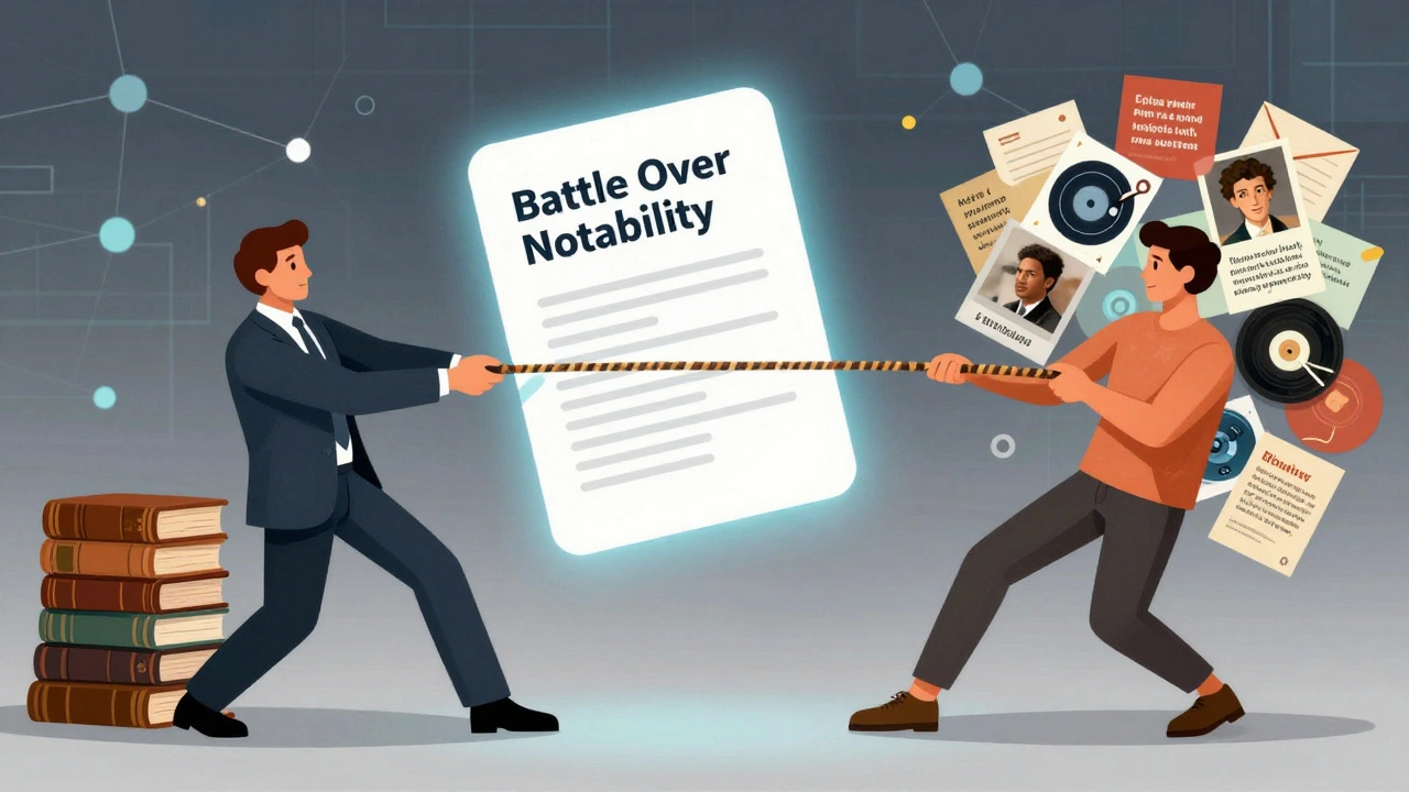 Two people arguing over a digital document between old books and diverse sources.