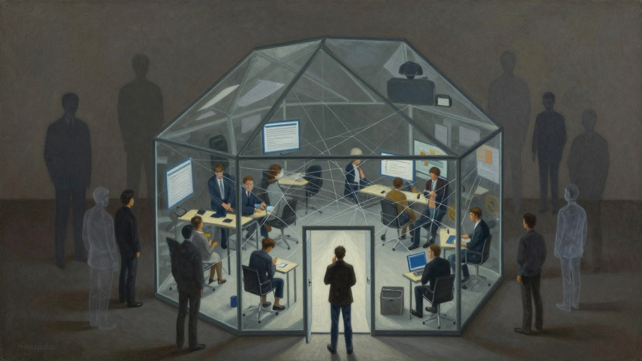 A glass house community with shadows of sanctions, illustrating the impact of arbitration.