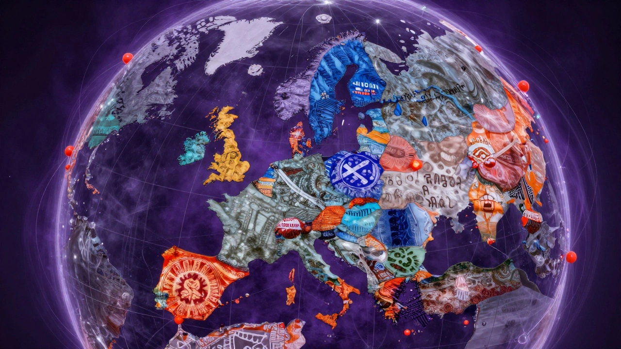 Abstract globe showing tension between global rules and local cultural patterns