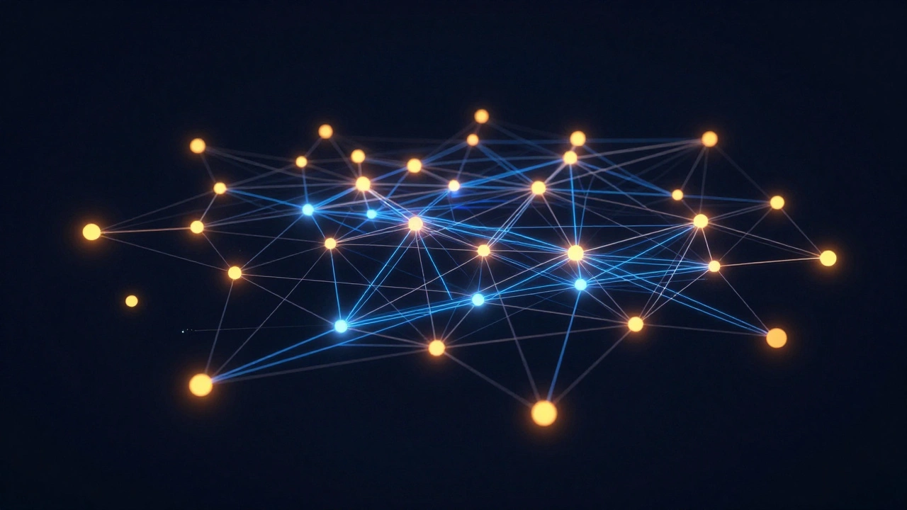 Abstract glowing network map showing data connections and user flows