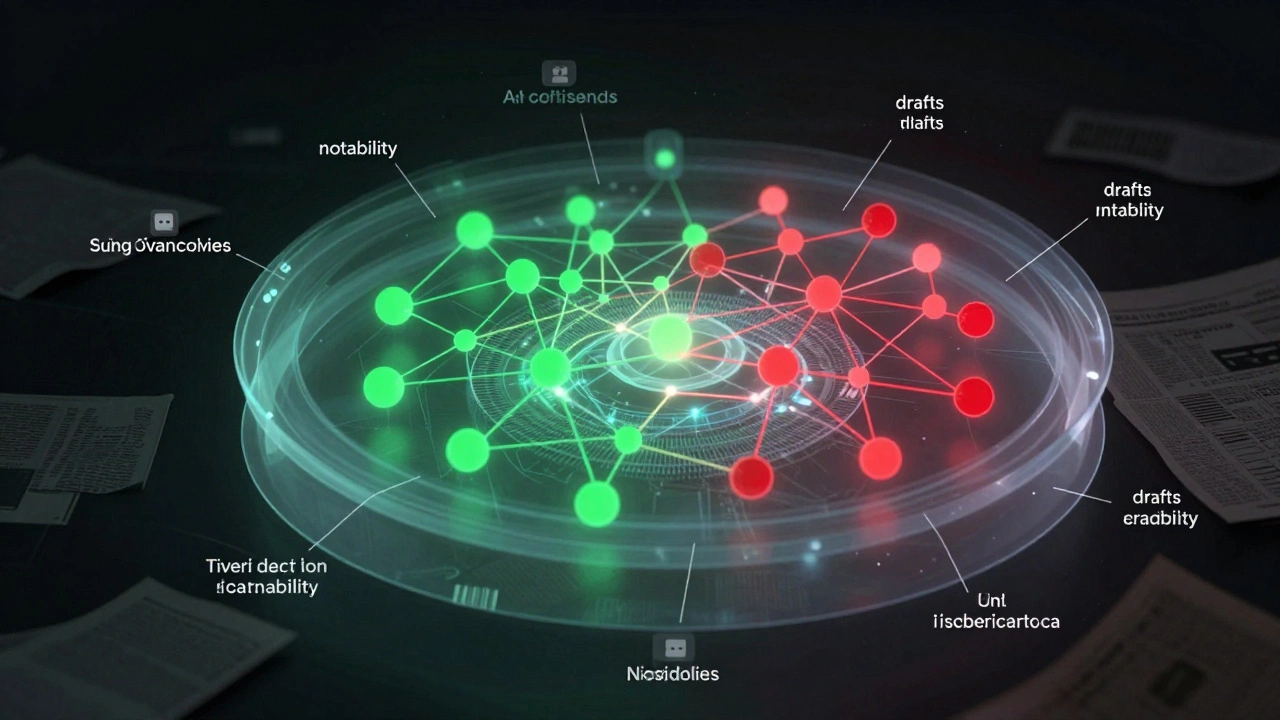 Abstract neural network visualizing AI and human review processes