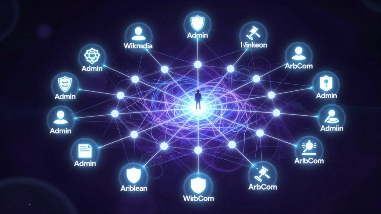 Abstract visualization of Wikipedia's volunteer moderation hierarchy