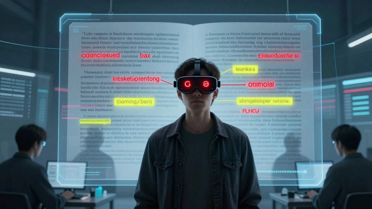 AR view highlighting biased language and omissions in AI text