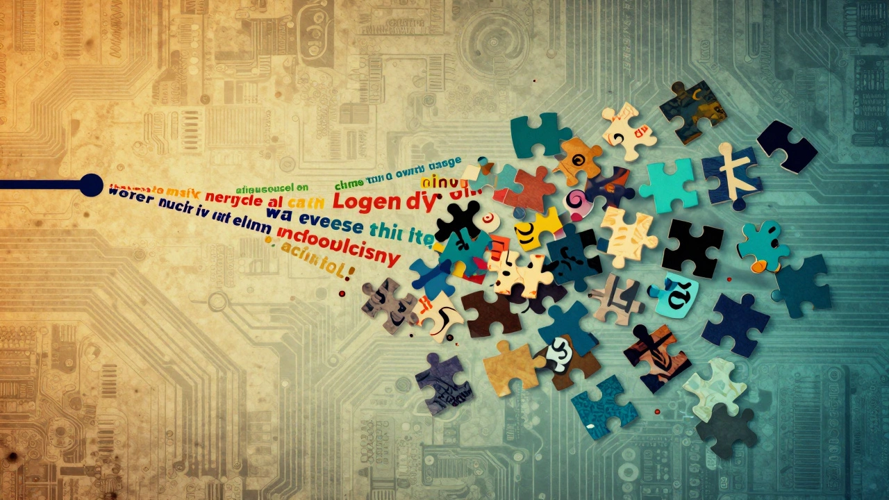 Chaotic puzzle pieces representing errors in machine-translated articles