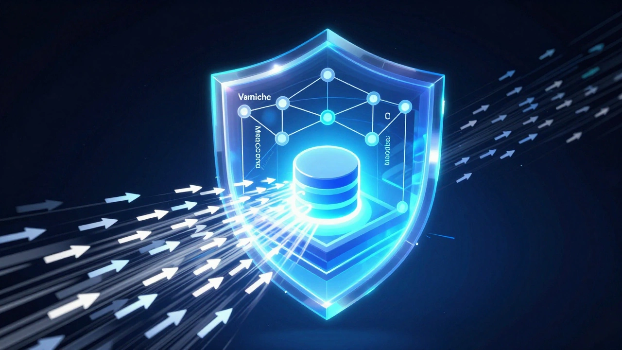 Digital art of layered caching shields protecting a central database from traffic