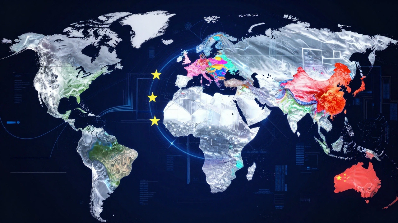 Digital globe showing fragmented global AI laws